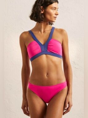 Boden Corsica Bikini Top Pink & Navy Contrast Strappy Swim Top